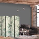Paravent - Watercolor Botanical Motif - Delicate Green-Beige Leaves