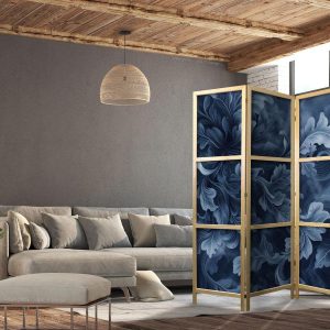 Paravent japonais - Abstract Ornaments - Dark Blue Victorian Leaves