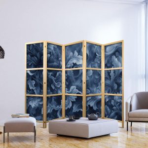 Paravent japonais - Abstract Ornaments - Dark Blue Victorian Leaves