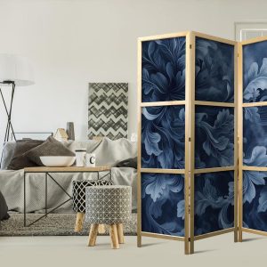 Paravent japonais - Abstract Ornaments - Dark Blue Victorian Leaves