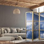 Paravent japonais - Aerial Landscapes: Rays Illuminating Fluffy Cloud Formations