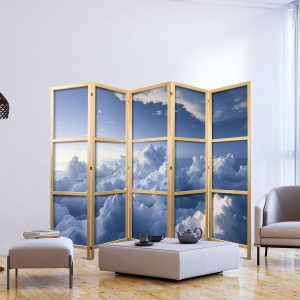 Paravent japonais - Aerial Landscapes: Rays Illuminating Fluffy Cloud Formations