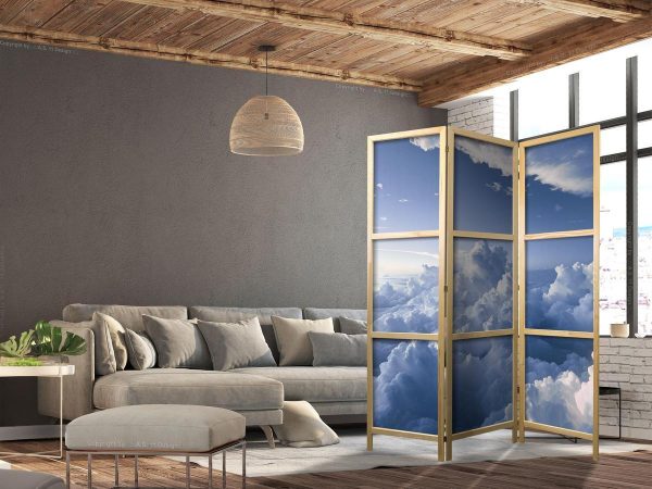 Paravent japonais - Aerial Landscapes: Rays Illuminating Fluffy Cloud Formations Paravent japonais - Aerial Landscapes: Rays Illuminating Fluffy Cloud Formations