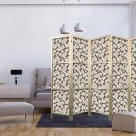 Paravent japonais - Among Pink Shrubs - White and Beige Rabbits on a Blooming Meadow