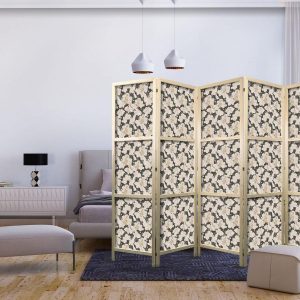 Paravent japonais - Among Pink Shrubs - White and Beige Rabbits on a Blooming Meadow