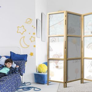 Paravent japonais - Balloons in the Sky - Balloons in Pastel Colors Flying Through a Cloudy Sky - Among Rainbows and Stars