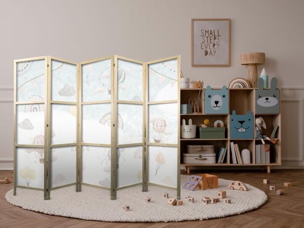 Paravent japonais - Balloons in the Sky - Balloons in pastel colors flying through a cloudy sky - among rainbows and stars Paravent japonais - Balloons in the Sky - Balloons in pastel colors flying through a cloudy sky - among rainbows and stars