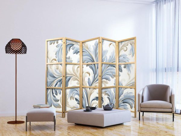 Paravent japonais - Baroque Ornaments in Light - Cream-Blue Colors