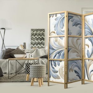 Paravent japonais - Baroque Ornaments in Light - Cream-Blue Colors