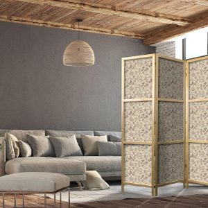 Paravent japonais - Beige Nature of the Forest - Mushrooms Flowers and Herbs on a Light Background