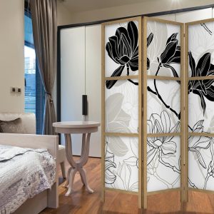 Paravent japonais - Black and White Flowers I