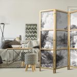 Paravent japonais - Black and White Vintage Landscape - Retro View of a Pond with a Boat