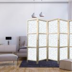 Paravent japonais - Blue Fish - Blue Outlines of Various Species of Fish on a White-Blue Background