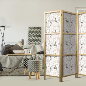 Paravent japonais - Botanical Illustration - Drawing of Flowers and Herbs - Beige Grays