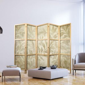 Paravent japonais - Botanical Motif with Leaves and Vines in Sandy Colors