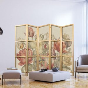 Paravent japonais - Bouquet with Tulips - Colorful Flowers on a Light Background - Illustration