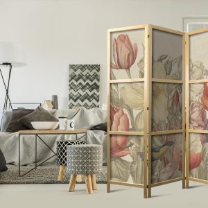 Paravent japonais - Bouquet with Tulips - Colorful Flowers on a Light Background - Illustration