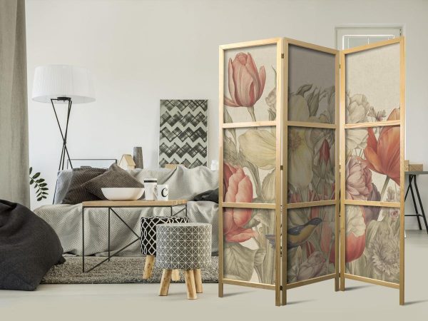 Paravent japonais - Bouquet with Tulips - Colorful Flowers on a Light Background - Illustration