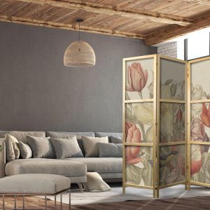 Paravent japonais - Bouquet with Tulips - Colorful Flowers on a Light Background - Illustration