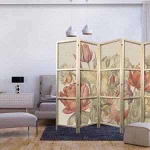 Paravent japonais - Bouquet with Tulips - Colorful Flowers on a Light Background - Illustration