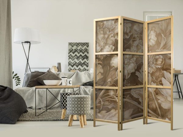 Paravent japonais - Carved Baroque Ornaments - Rich Composition in Sepia Colors Paravent japonais - Carved Baroque Ornaments - Rich Composition in Sepia Colors