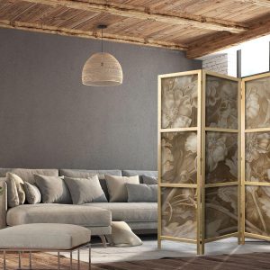 Paravent japonais - Carved Baroque Ornaments - Rich Composition in Sepia Colors