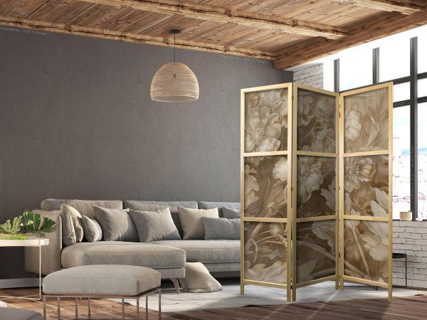 Paravent japonais - Carved Baroque Ornaments - Rich Composition in Sepia Colors