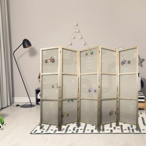 Paravent japonais - Cloudy Night Sky - Moons in browns and beiges among numerous clouds and stars on a light background