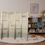 Paravent japonais - Cloudy Night Sky - Moons in browns and beiges among numerous clouds and stars on a light background