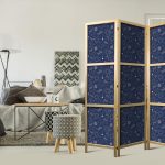 Paravent japonais - Cosmic Fantasy - Pattern with Suns - Moons - and Dragonflies on a Dark Background