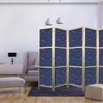 Paravent japonais - Cosmic Fantasy - Pattern with Suns - Moons - and Dragonflies on a Dark Background