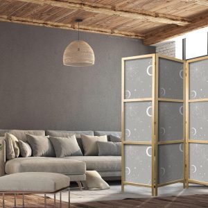 Paravent japonais - Cosmic Fireworks - Elegant Pattern with Moons and Stars on a Gray Background