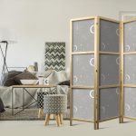 Paravent japonais - Cosmic Fireworks - Elegant Pattern with Moons and Stars on a Gray Background