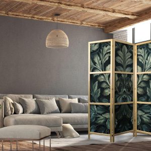 Paravent japonais - Dark Green Victorian Leaves - Botanical Carved Composition