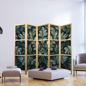 Paravent japonais - Dark Green Victorian Leaves - Botanical Carved Composition