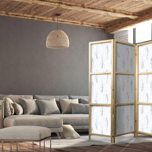 Paravent japonais - Delicate Blue Fish - Mosaic Fish in Subtle Blue Color Shades with an Arched Pattern in the Background