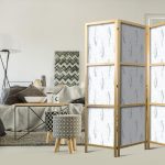 Paravent japonais - Delicate Blue Fish - Mosaic Fish in Subtle Blue Color Shades with an Arched Pattern in the Background