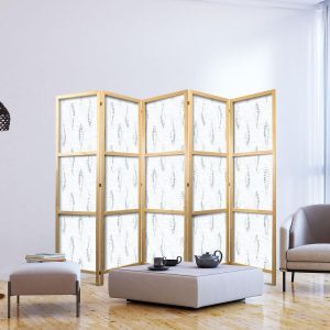 Paravent japonais - Delicate Blue Fish - Mosaic Fish in Subtle Blue Color Shades with an Arched Pattern in the Background