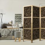 Paravent japonais - Dense Vegetation - Botanical Patterns in Illustrative Style Brown