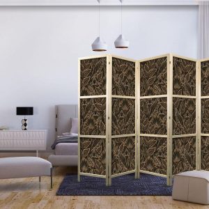 Paravent japonais - Dense Vegetation - Botanical Patterns in Illustrative Style Brown