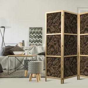 Paravent japonais - Dense Vegetation - Botanical Patterns in Illustrative Style Brown