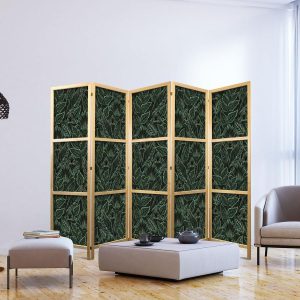 Paravent japonais - Dense Vegetation - Botanical Patterns in Illustrative Style Green