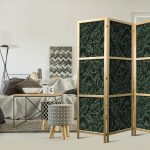 Paravent japonais - Dense Vegetation - Botanical Patterns in Illustrative Style Green