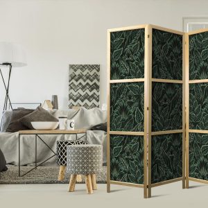 Paravent japonais - Dense Vegetation - Botanical Patterns in Illustrative Style Green