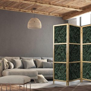 Paravent japonais - Dense Vegetation - Botanical Patterns in Illustrative Style Green