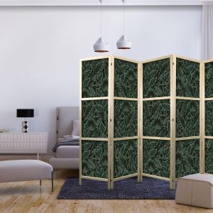 Paravent japonais - Dense Vegetation - Botanical Patterns in Illustrative Style Green