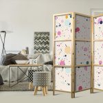 Paravent japonais - Dots - Spots and Splashes Multicolored - Cheerful Pattern on a Light Pink Background