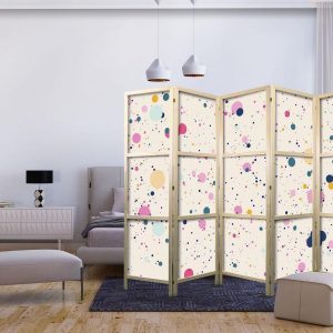 Paravent japonais - Dots - Spots and Splashes Multicolored - Cheerful Pattern on a Light Pink Background