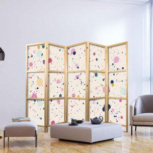 Paravent japonais - Dots - Spots and Splashes Multicolored - Cheerful Pattern on a Light Pink Background