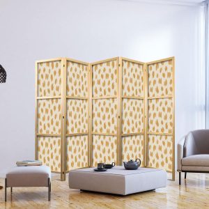 Paravent japonais - Drawn Pattern in Dots and Spots - in Shades of Orange and Ecru
